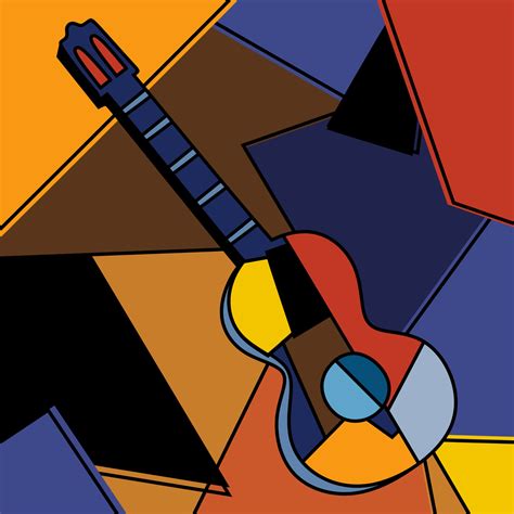 An acoustic guitar cubist surrealism painting modern abstract design. A ...