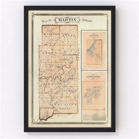 Vintage Map of Martin County Indiana, 1876 by Ted's Vintage Art