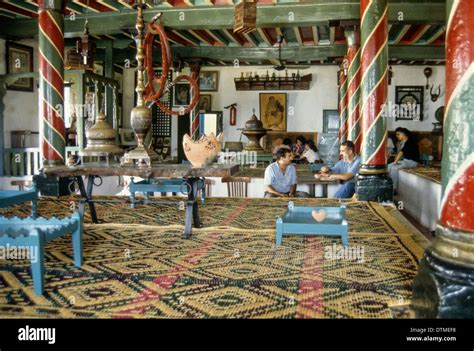 Tunisia, Sidi Bou Said. Cafe des Nattes, interior, a Sidi Bou Said ...