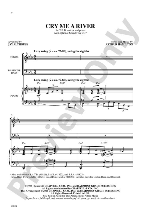 Cry Me a River: TBB Choral Octavo: Arthur Hamilton - Digital Sheet ...