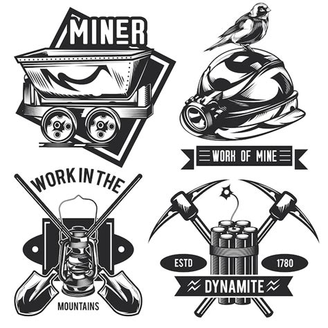 Free Vector | Set of miner emblems, labels, badges, logos.