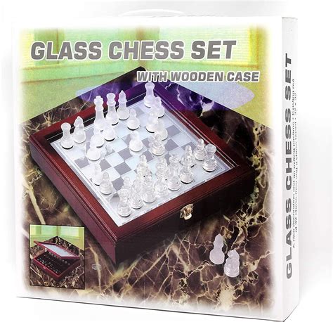 Glass Chess Set in Wooden Case: Universal Standard Chess Board Game Set ...