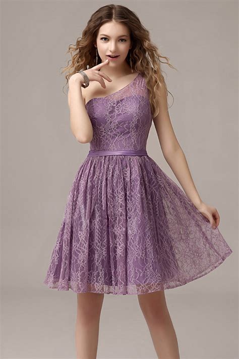 Elegant Purple One Shoulder Knee Length Lace Bridesmaid Dress WPEA1775 ...