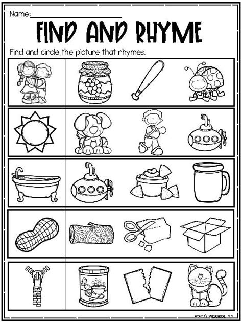 No Prep Rhyming Worksheets for Preschool and Kindergarten - Classful