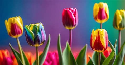 Rainbow Tulip On Blurred Background Free Stock Photo - Public Domain ...