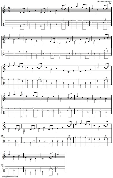 Tennessee Waltz mandolin tablature - SimplyMandolin | Mandolin songs ...