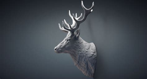 deer stag head sculpture 3d obj