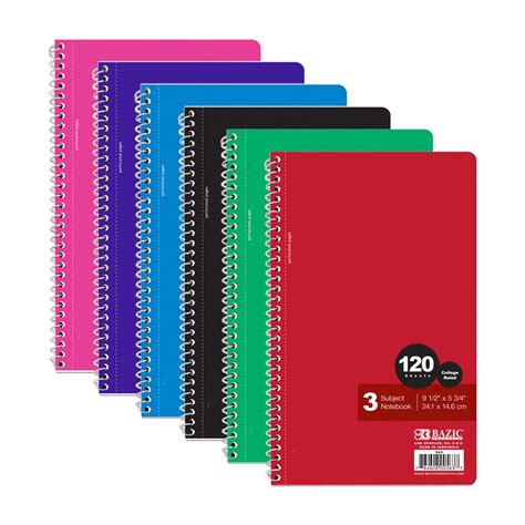 BAZIC Notebook College Ruled 3 Subject Spiral 120 Sheets Spiral ...