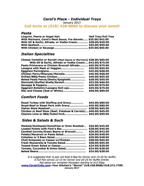 Catering Price List Template