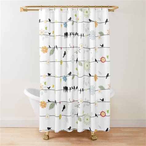 "Black Birds On A Wire with Flowers" Shower Curtain for Sale by ...