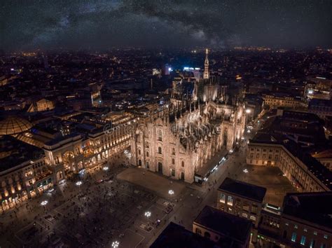 Aerial View of Piazza Duomo in Front of the Gothic Cathedral in the ...