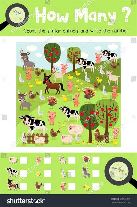 Counting Game Farm Animals Preschool Kids Stockvektorgrafik — db-excel.com