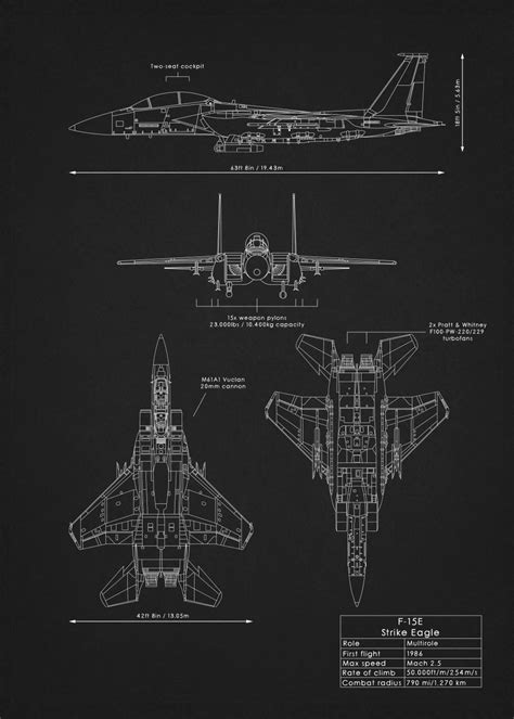 'F15 Strike Eagle Blueprint' Poster, picture, metal print, paint by ...