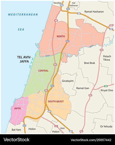 Administrative and road map tel aviv jaffa Vector Image