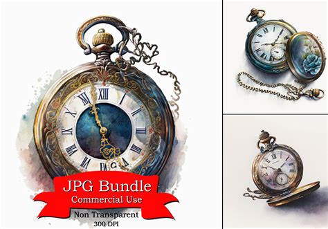 Pocket Watch Watercolor Clipart Vintage Timepiece Artwork - Etsy Canada