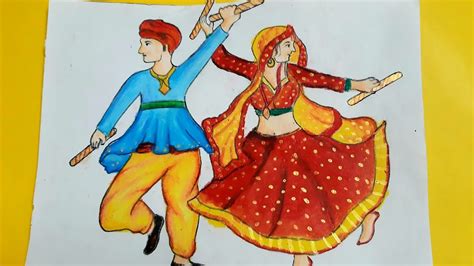 How To Draw Dandiya Dance Dandiya Dance Drawing Garba Dance Drawing ...