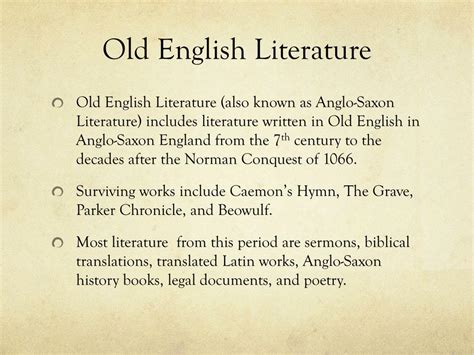 PPT - Old English Literature Period: 469AD – 1066 AD PowerPoint ...