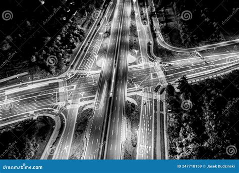 Aerial View of Landscape Perfect Night Road, Top View at Night Traffic ...