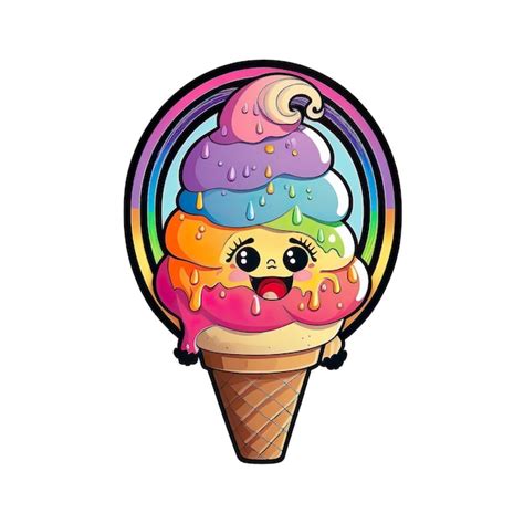 Premium Photo | Cartoon rainbow ice cream in cone on white background