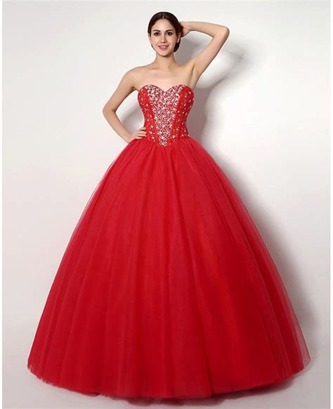 Cheap Ball Gown Red Formal Dress With Beading For Quinceanera #H76106 ...