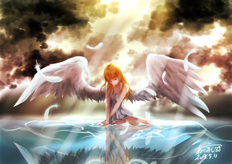 Radiant Redhead Angel: A Stunning HD Fantasy Wallpaper