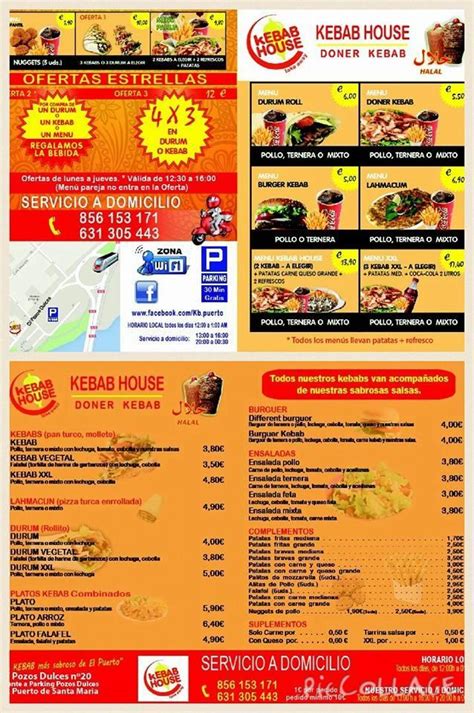 Menu at Kebab House restaurant, El Puerto de Santa María, C. Luna