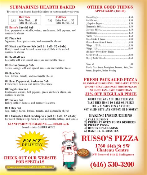 Russo's Pizza Menu