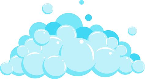 Cartoon soap foam set with bubbles. Light blue suds of bath, shampoo ...