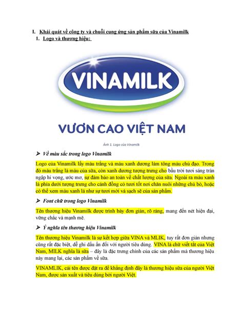 Phần-I-II.1 da sua - Vinamilk - I. Khái quát về công ty và chuỗi cung ...