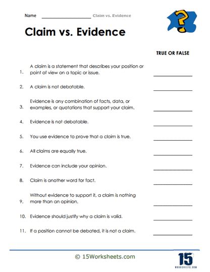 Claim vs. Evidence #1 Worksheet - 15 Worksheets.com