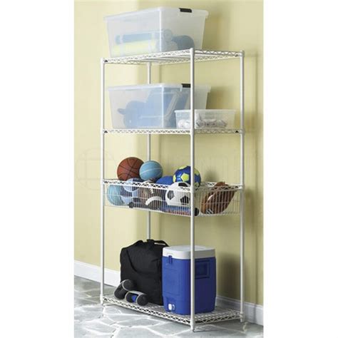 Factory Direct White Plastic Coated Wire Shelving Unit Metal Storage ...