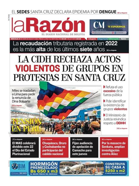 Tapa de La Razón del miércoles 18 de enero de 2023 - La Razón