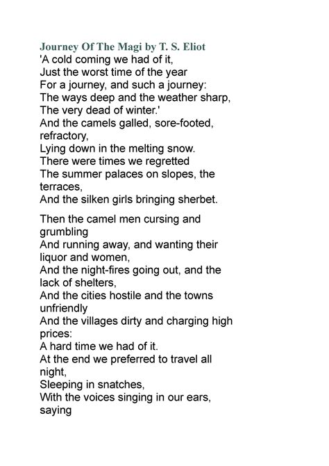 Journey of the Magi Poem - Journey Of The Magi by T. S. Eliot 'A cold ...