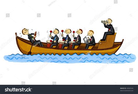 Funny Cartoon Of A Rowboat With A Single Rowing Employee And Four ...