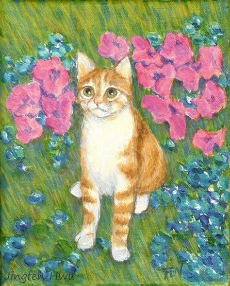 Cat painting art print - a cat at a garden - cat lover gift, cat at ...