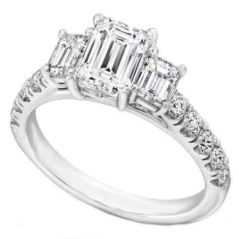 Engagement Ring -Three Stone Emerald Cut Diamond Cathedral Engagement ...