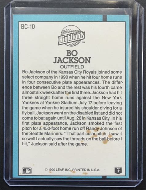 Bo Jackson 1991 Donruss Highlights #BC-10 Error NO Dot After Inc ...