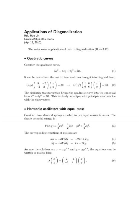 Applications of Diagonalization