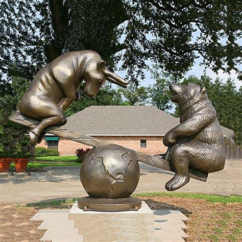 Bull Bear Sculpture, Animal Playing on Seesaw Statue