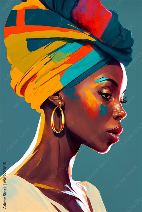 Abstract painting concept. Colorful art portrait of a black woman with ...