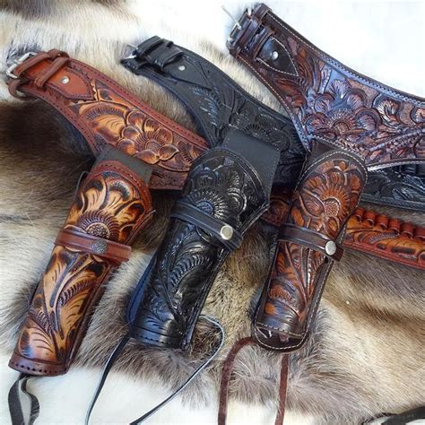 Tooled Leather Double Western Gun Belt & Holster - Southern Swords