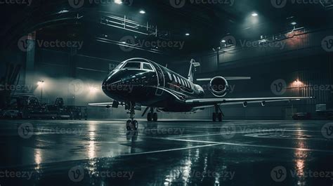 a black private jet standing in a hangar at night, image 23035142 Stock ...