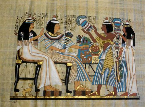 Vintage Egyptian Hand Painted Papyrus of The Flower Girls, Daily Life ...