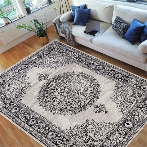 HR Traditional Rug for Living Room Antiqued Oriental Champaign & Black ...