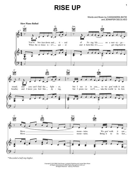 Rise Up by Andra Day Sheet Music for Piano, Vocal & Guitar Chords ...