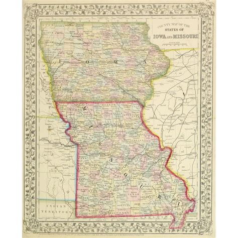 Map - Iowa & Missouri, 1867 - Original Art, Antique Maps & Prints