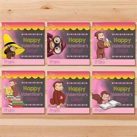 Curious George 3x3 Cards | Valentine day cards, Printable valentines ...