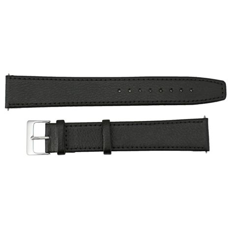 22mm Classic Black Leather Calf Watch Band 10 1/4 Inch Length