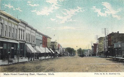 Stanton Michigan~Main Street East~Awnings on Storefront~Wide Dirt Road ...