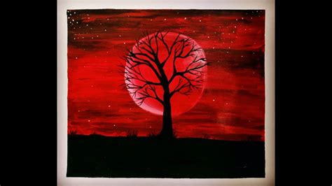 Blood moon / acrylic painting for beginners step by step - YouTube